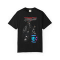 NegaMan emo robot superhero graphic T-shirt, black shirt front view.