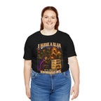 I Have a Plan Barrelmancer fantasy RPG graphic T-shirt, black shirt front view modeled with hands at the sides.