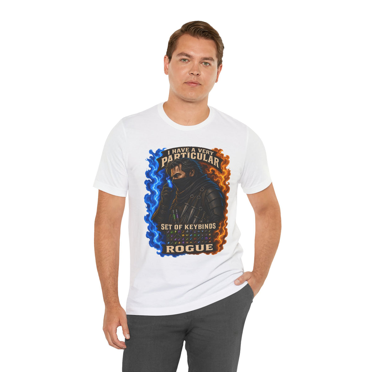 Particular Set of Keybinds Rogue graphic T-shirt product mockup