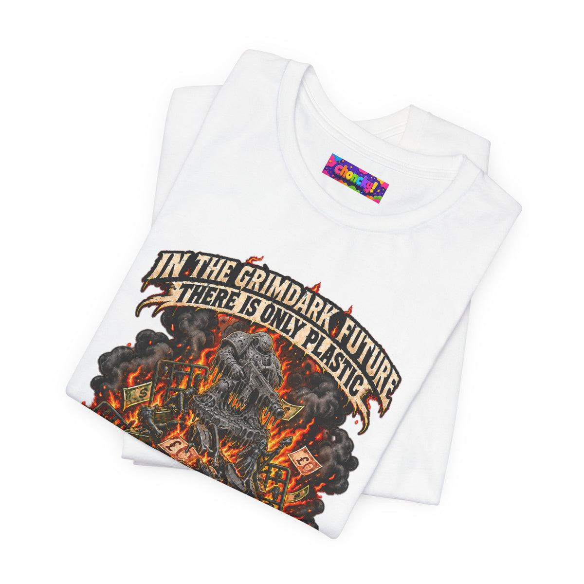 Only Plastic & Crippling Debt graphic T-shirt product mockup
