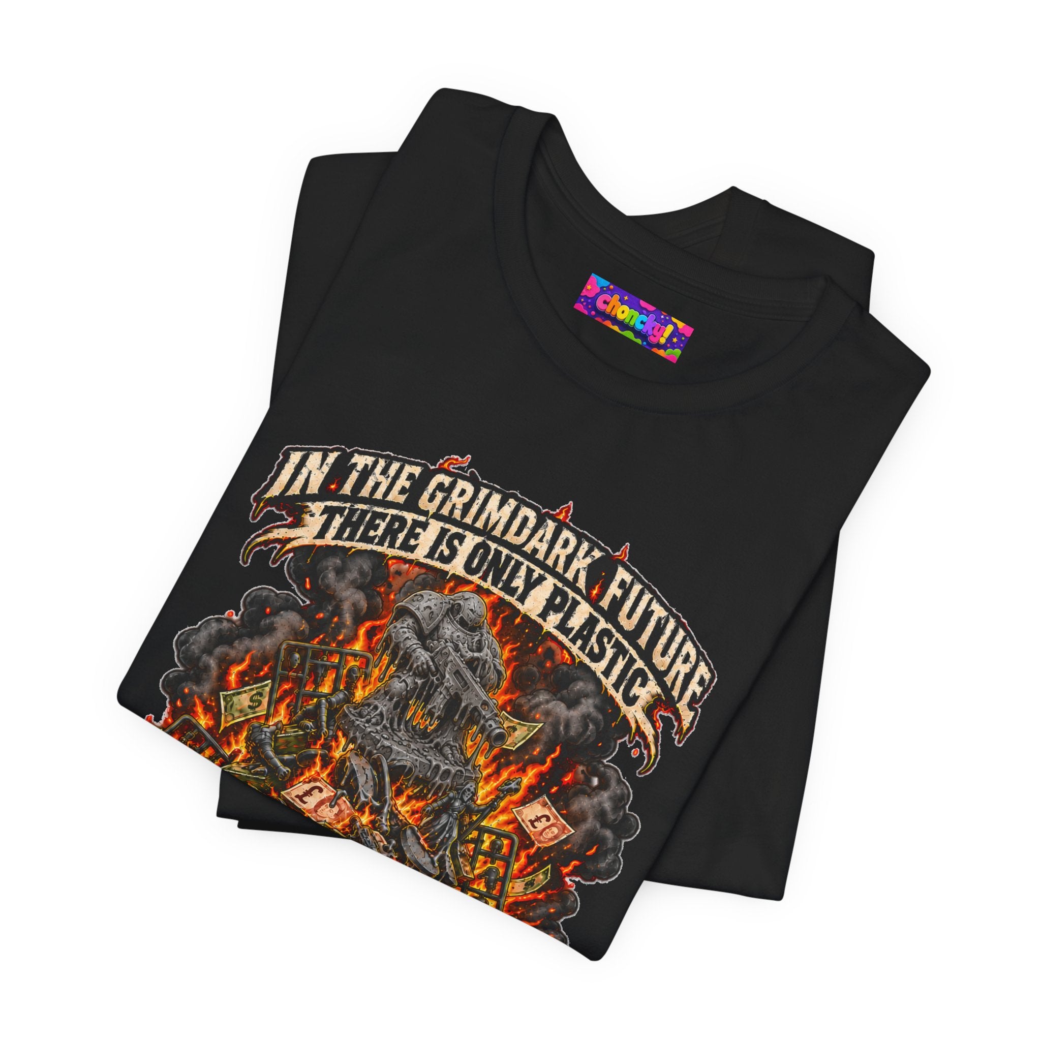 Only Plastic & Crippling Debt graphic T-shirt product mockup