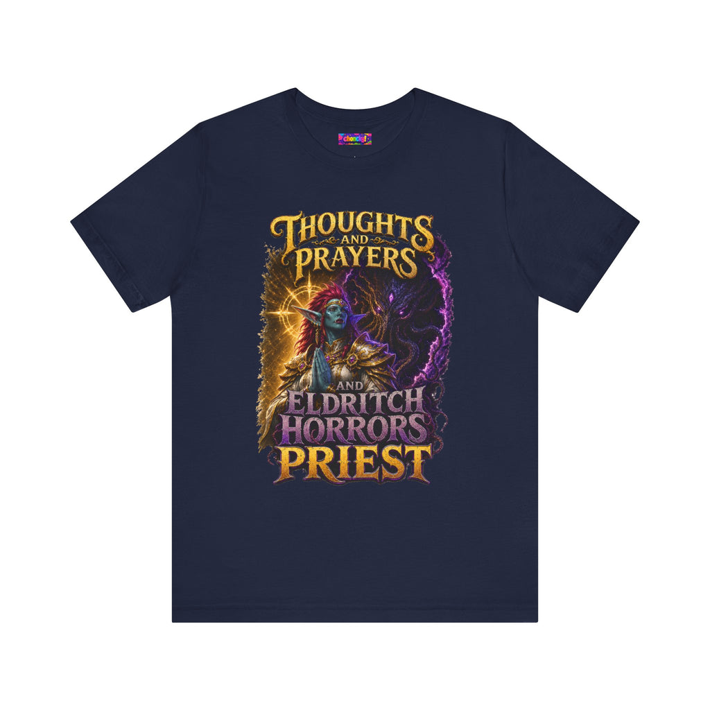 Thoughts, Prayers & Eldritch Horrors graphic T-shirt product mockup