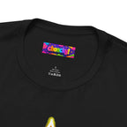 Fist My Bump Rocky and Grace sci-fi graphic T-shirt, close-up of the Choncky neck label.