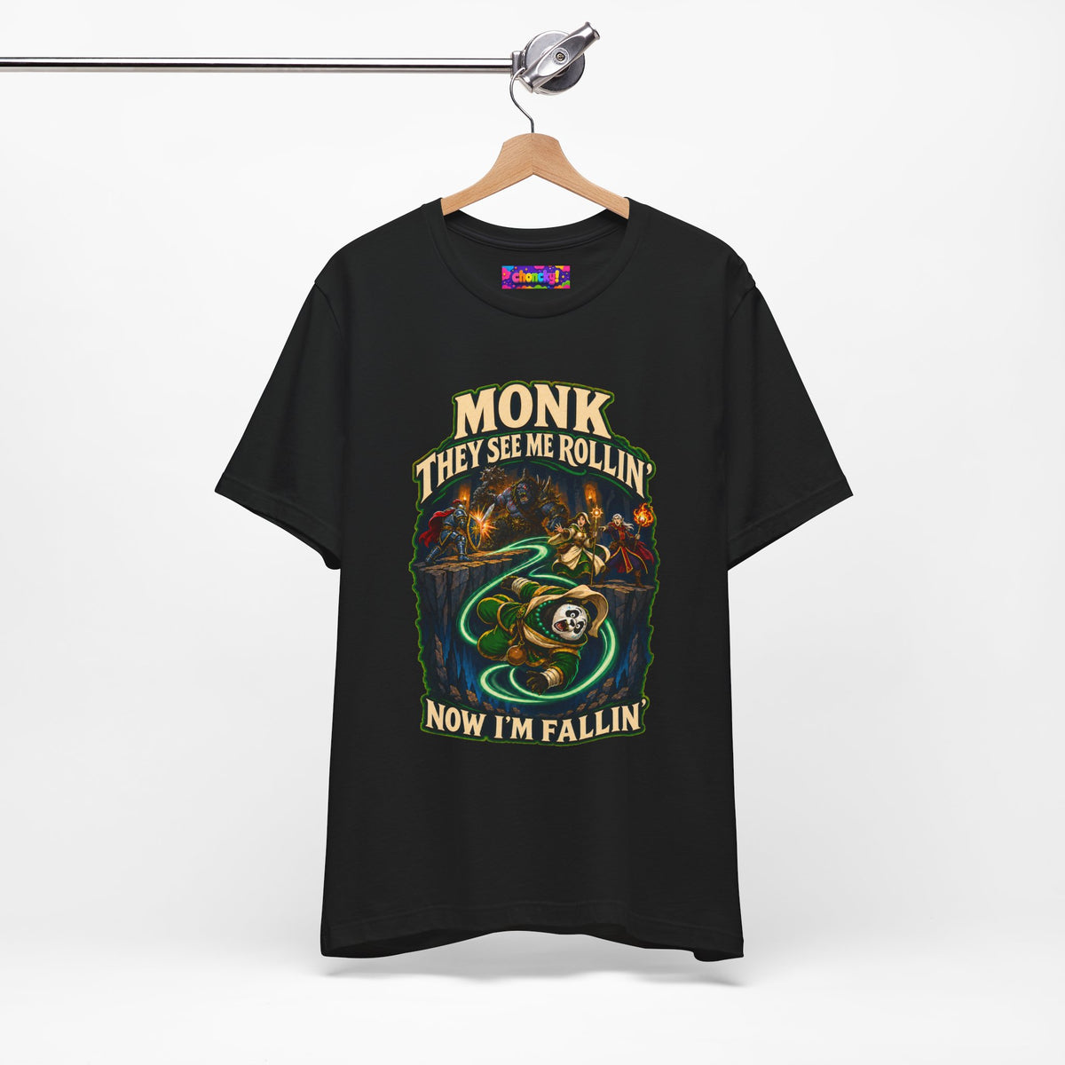 They See Me Rollin’ Monk graphic T-shirt product mockup