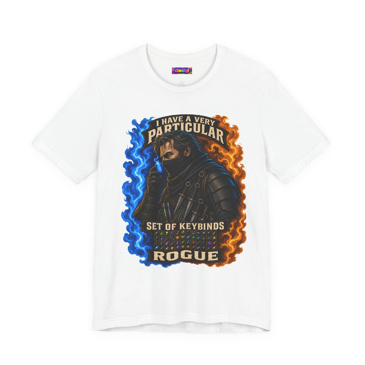 Particular Set of Keybinds Rogue graphic T-shirt product mockup