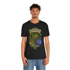 Plant-Based Champion fantasy druid graphic T-shirt, black shirt front view modeled with a relaxed stance.