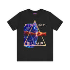 Fist My Bump Rocky and Grace sci-fi graphic T-shirt, black shirt laid flat, front view.