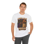 I Have a Plan Barrelmancer fantasy RPG graphic T-shirt, white shirt front view modeled with one hand in a pocket.