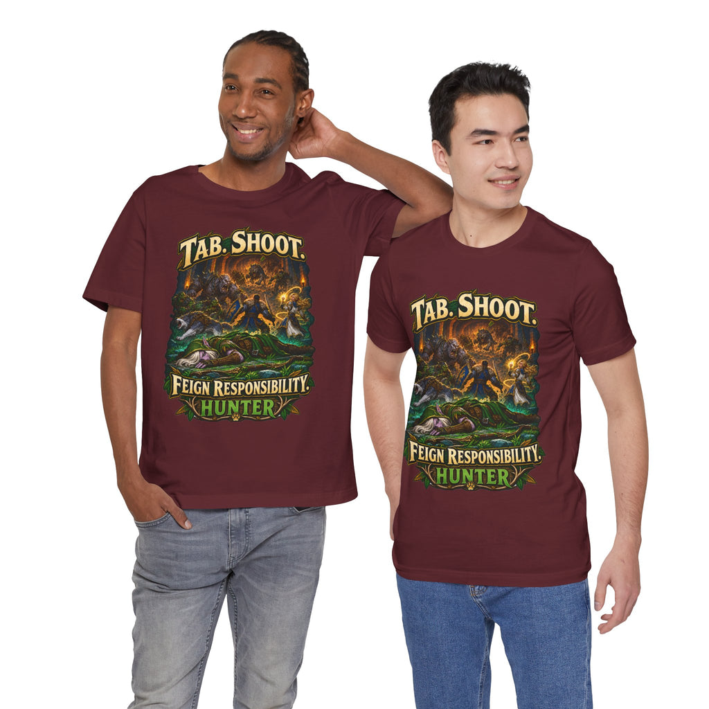 Feign Responsibility Hunter graphic T-shirt product mockup
