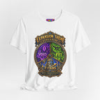 Expansion Theme Generator fantasy MMO graphic T-shirt, white shirt draped on a light background.