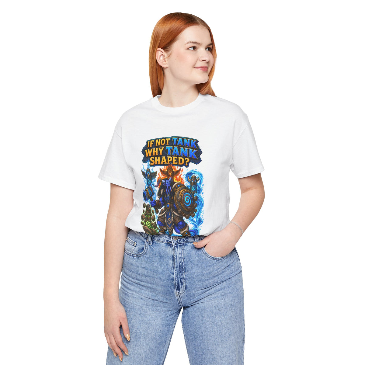 Tank Shaped Shaman graphic T-shirt product mockup