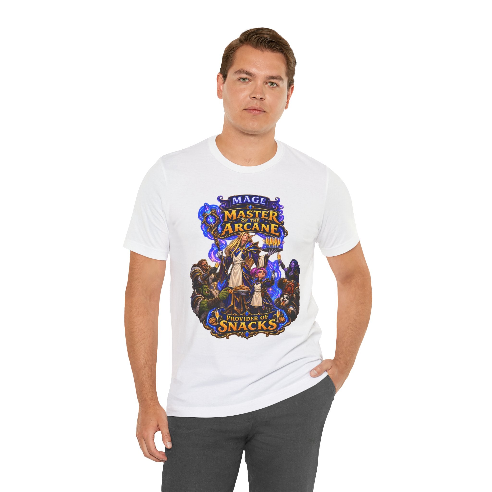 Master of the Arcane: Provider of Snacks graphic T-shirt product mockup