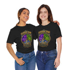 Expansion Theme Generator fantasy MMO graphic T-shirt, black shirts modeled by two women.