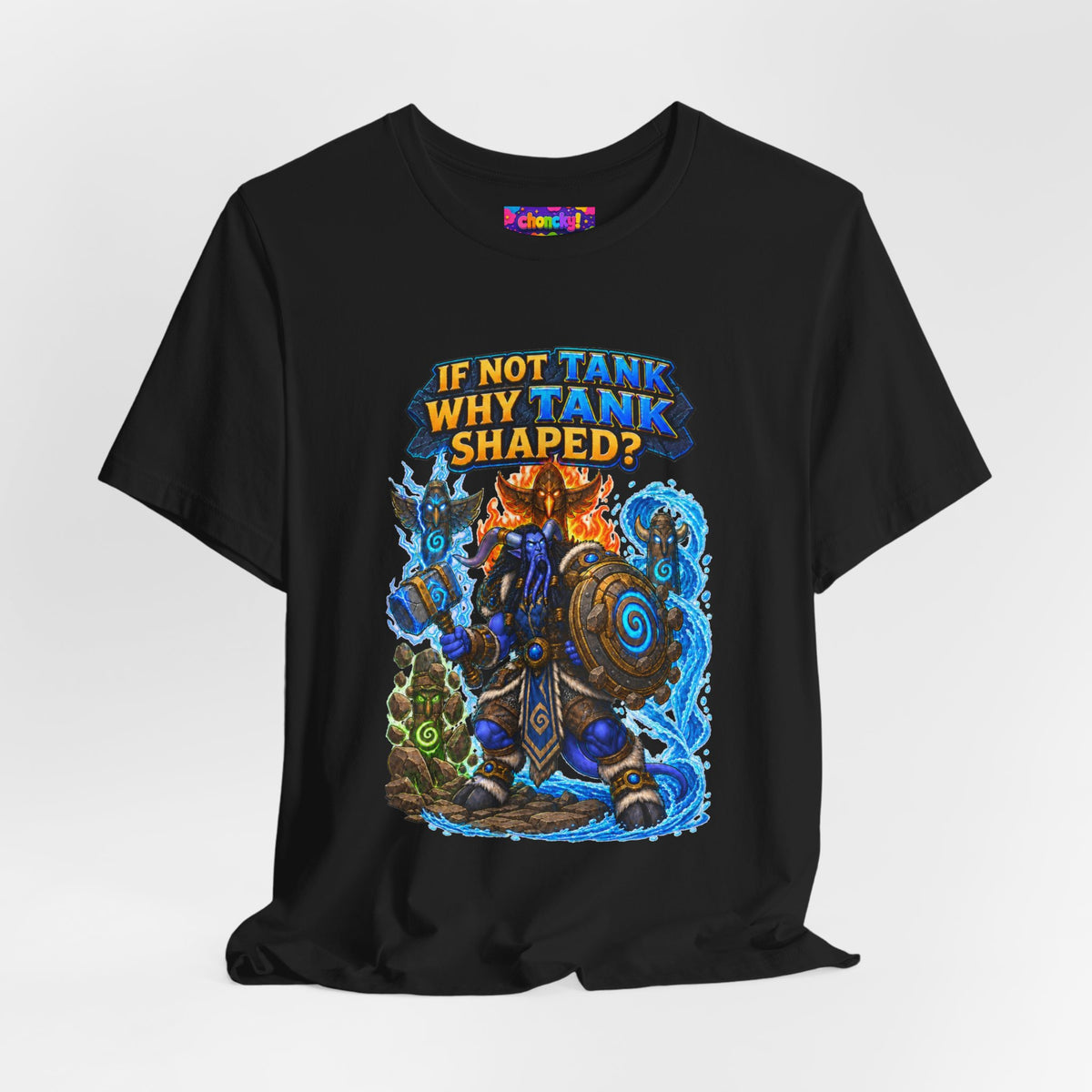 Tank Shaped Shaman graphic T-shirt product mockup