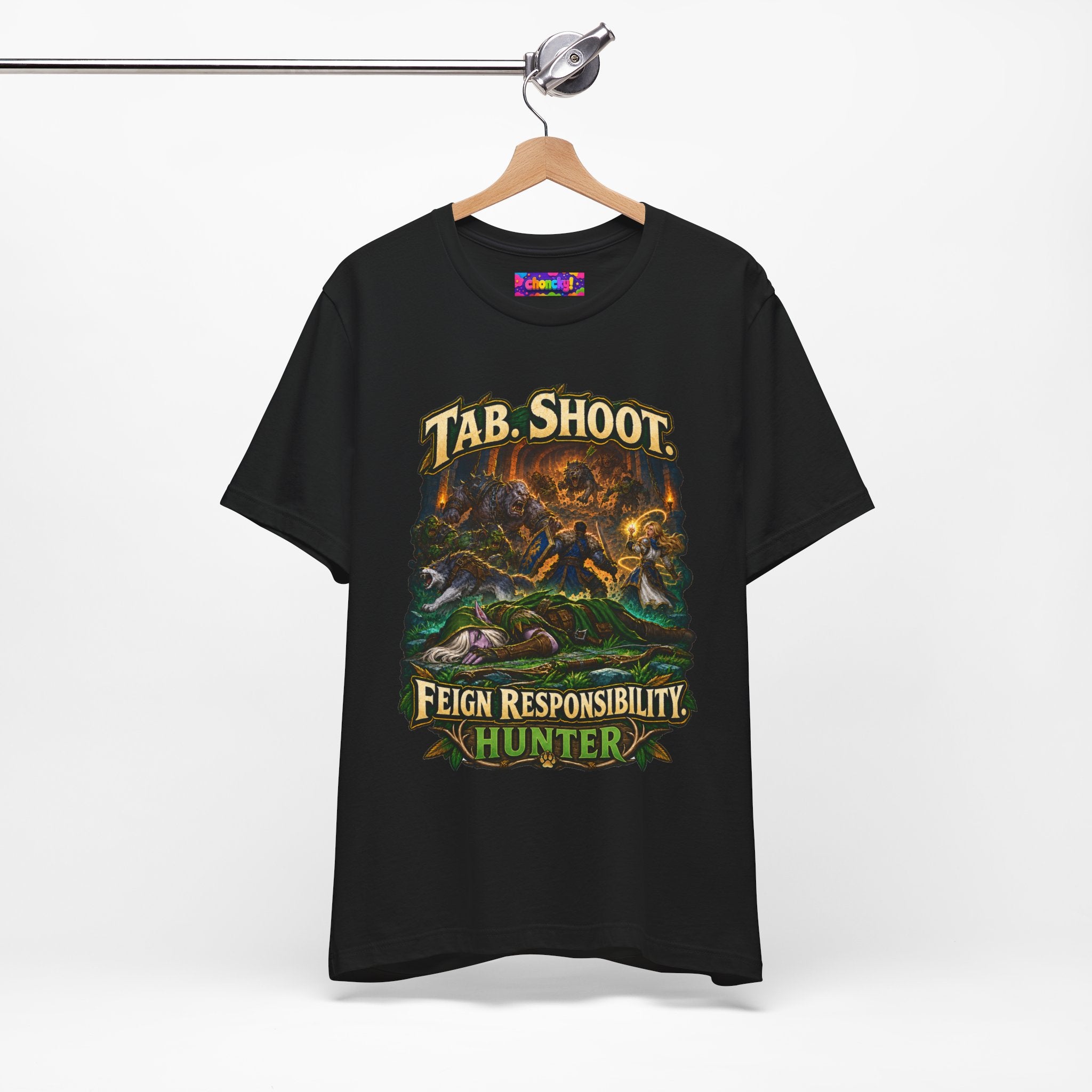 Feign Responsibility Hunter graphic T-shirt product mockup