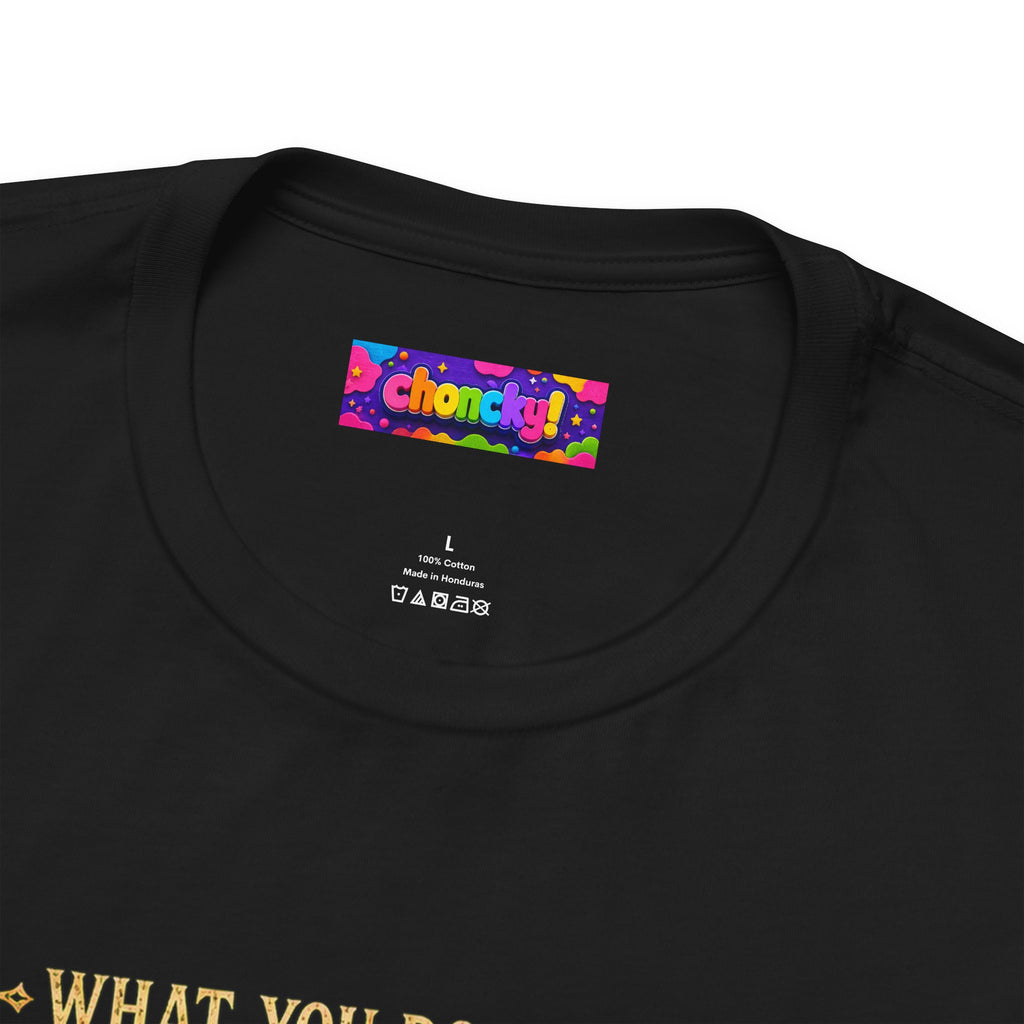 Mage Hand tabletop RPG graphic T-shirt, close-up of the Choncky neck label.