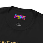 Mage Hand tabletop RPG graphic T-shirt, close-up of the Choncky neck label.