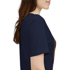 Real Paladins Know Bubble Is a DPS Cooldown gaming T-shirt, navy shirt three-quarter view on a model.