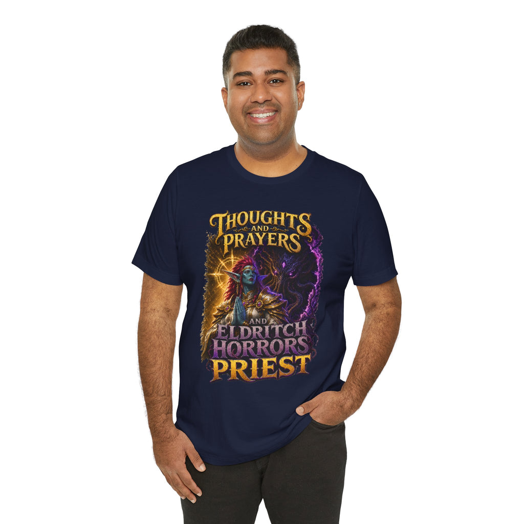Thoughts, Prayers & Eldritch Horrors graphic T-shirt product mockup