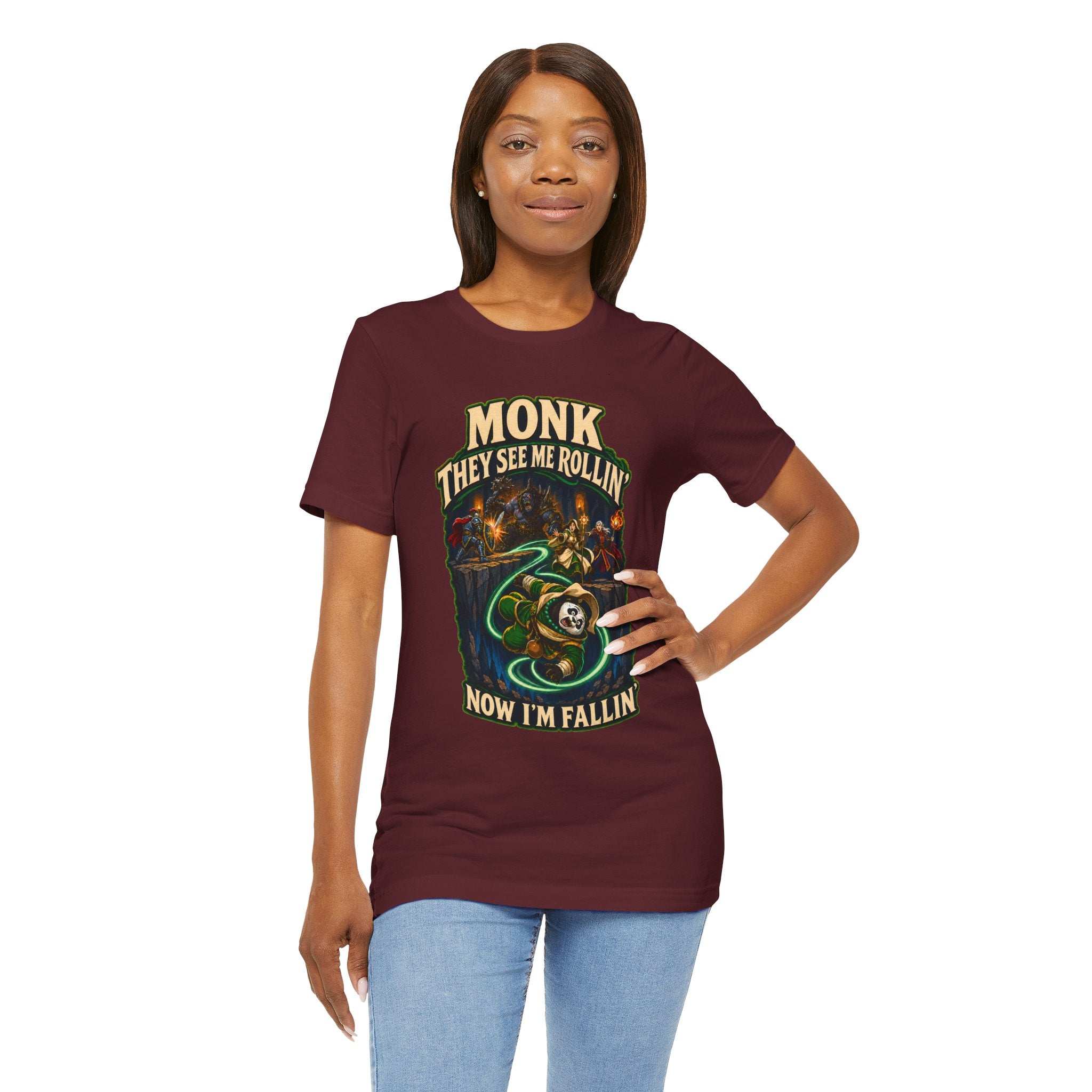 They See Me Rollin’ Monk graphic T-shirt product mockup
