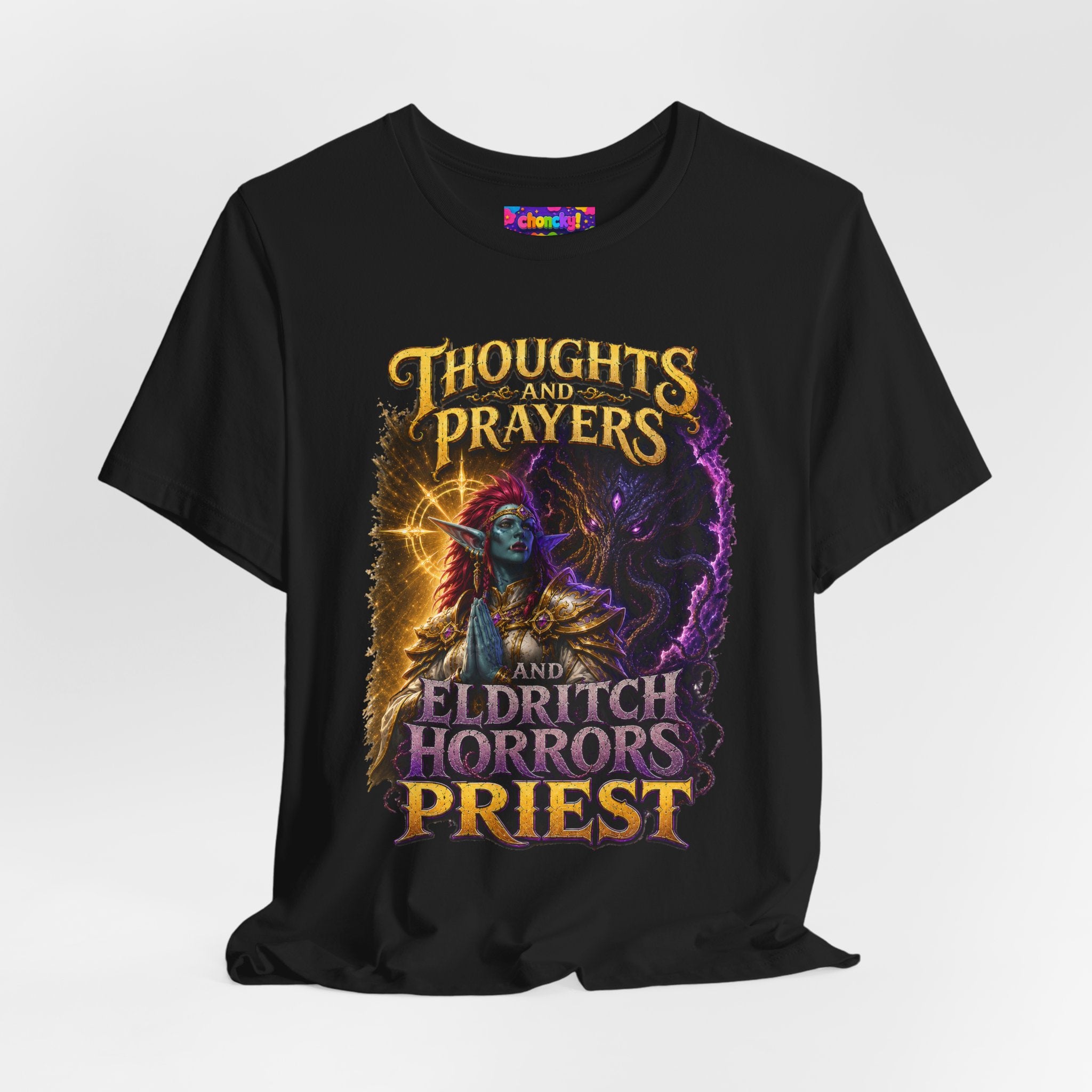 Thoughts, Prayers & Eldritch Horrors graphic T-shirt product mockup