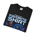 Commander's Favorite Shirt on the Citadel sci-fi graphic T-shirt, black shirt folded to show the print.