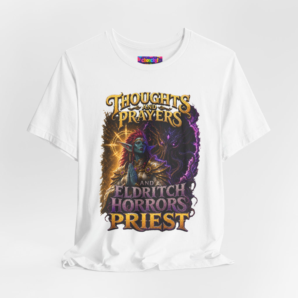 Thoughts, Prayers & Eldritch Horrors graphic T-shirt product mockup