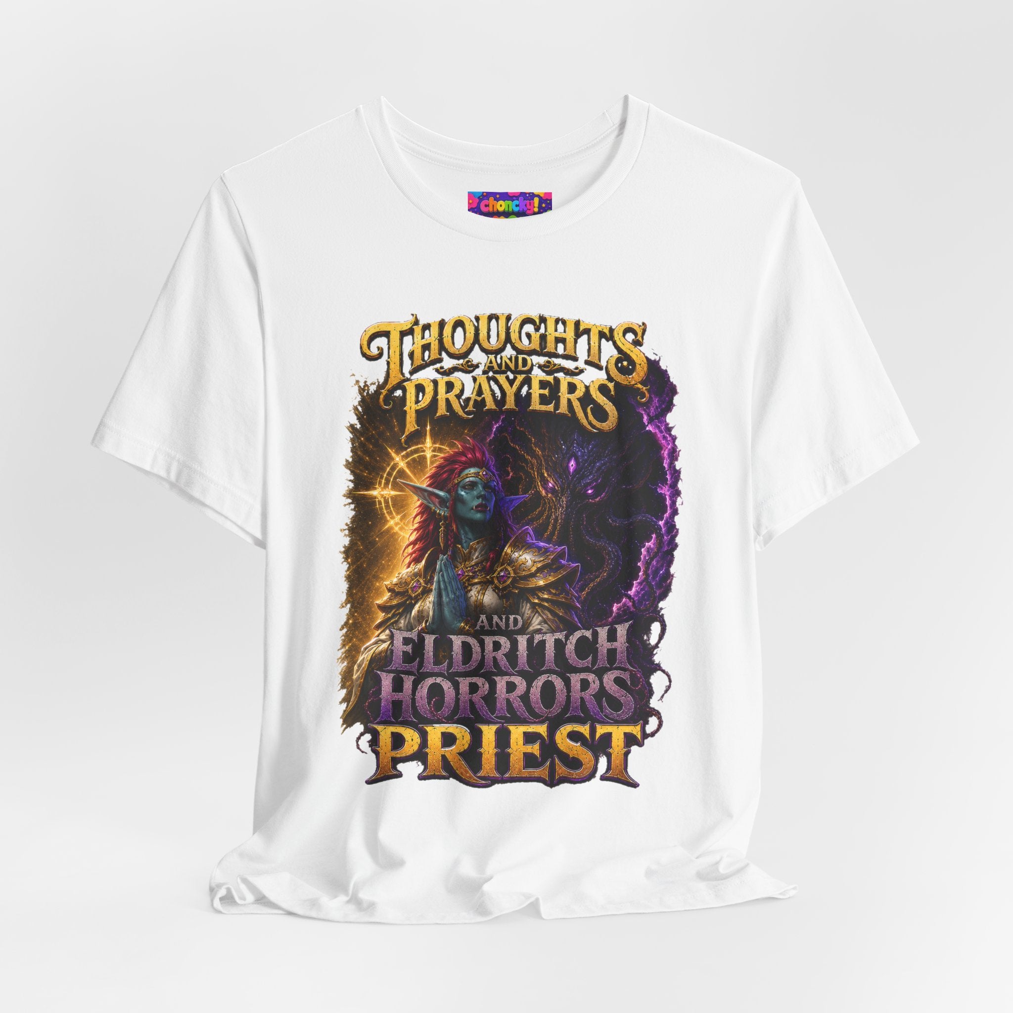 Thoughts, Prayers & Eldritch Horrors graphic T-shirt product mockup