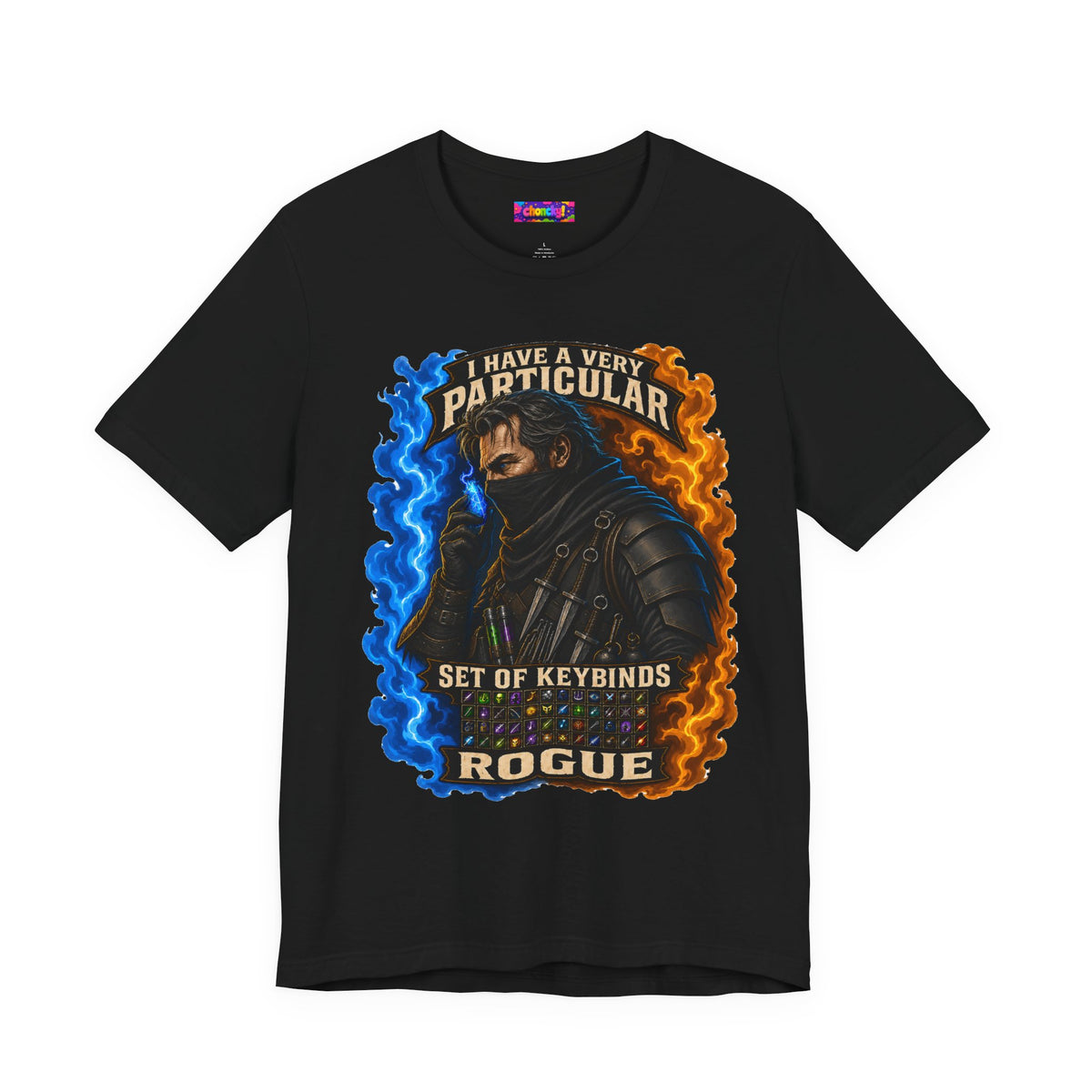 Particular Set of Keybinds Rogue graphic T-shirt, front product view