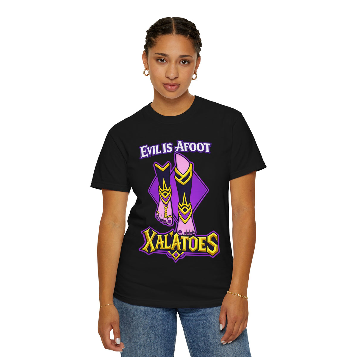 Evil is Afoot Xalatoes T-shirt | Fantasy Feet Character Graphic