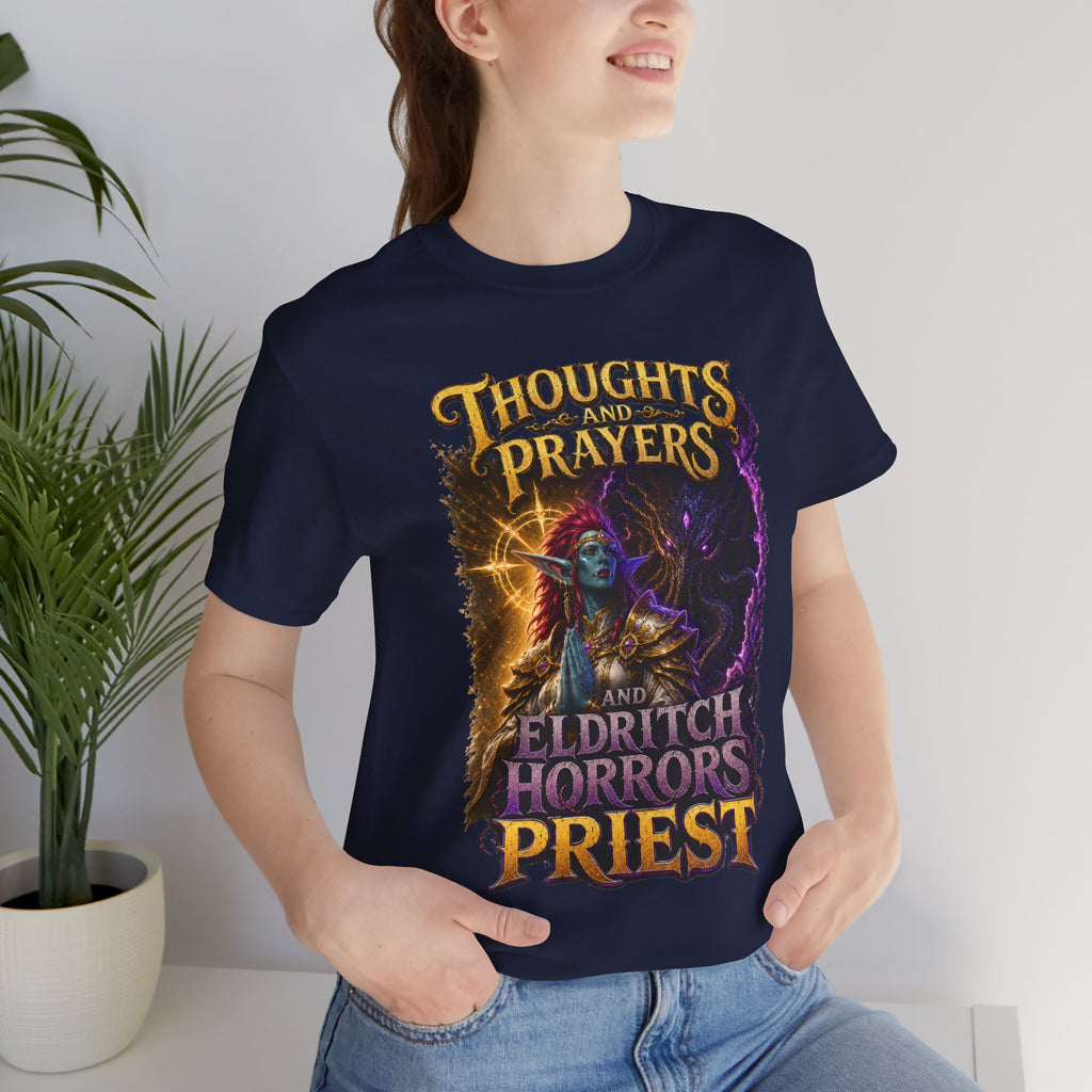 Thoughts, Prayers & Eldritch Horrors graphic T-shirt product mockup