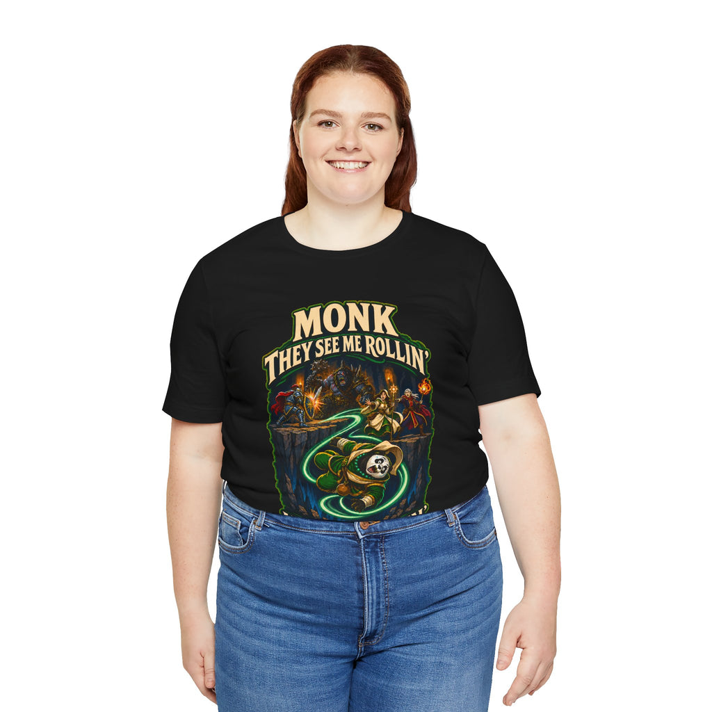 They See Me Rollin’ Monk graphic T-shirt product mockup