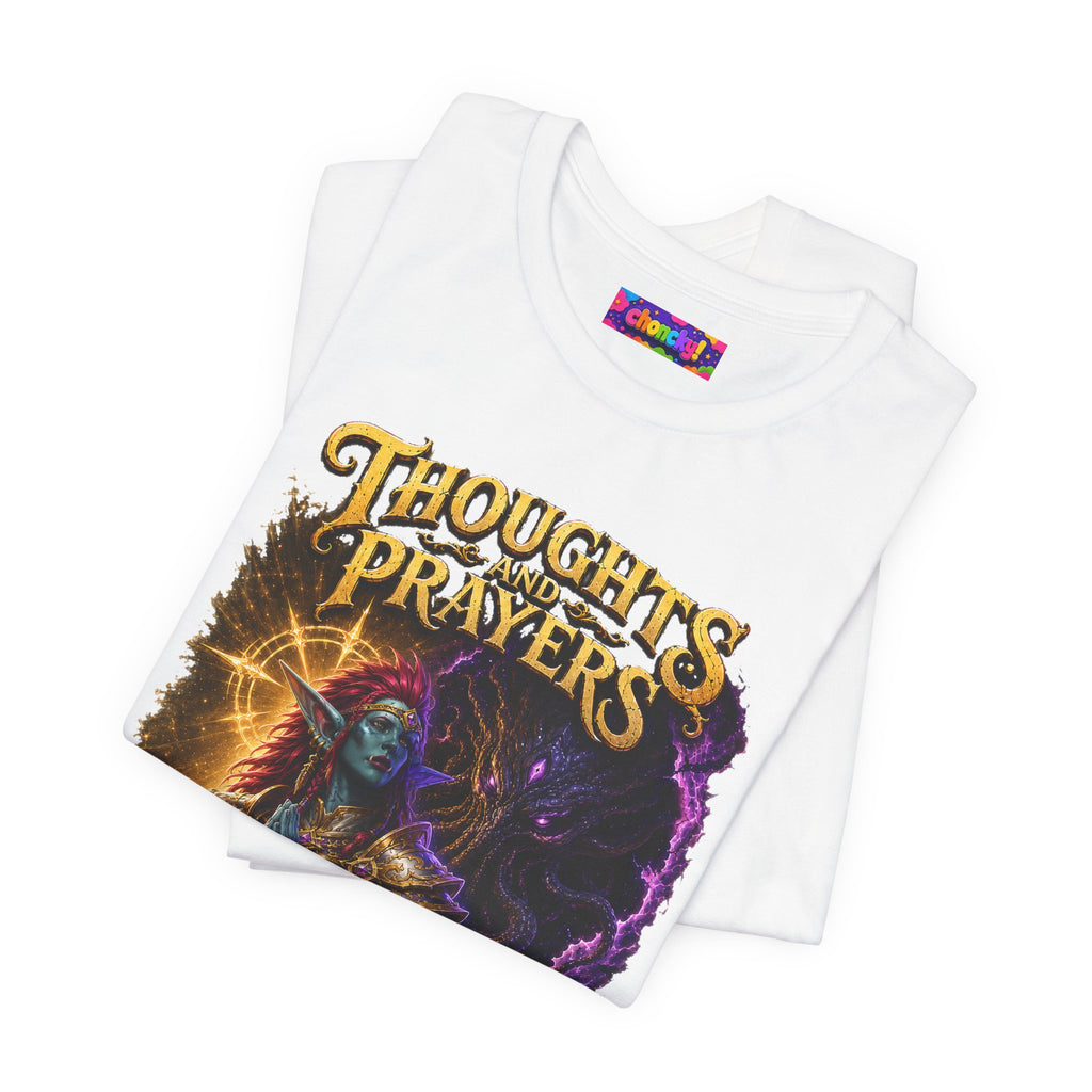 Thoughts, Prayers & Eldritch Horrors graphic T-shirt product mockup