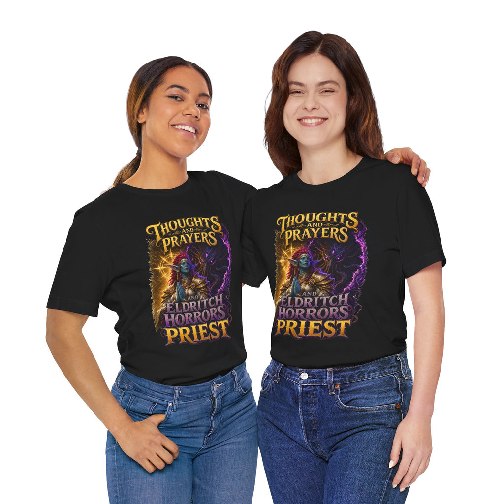 Thoughts, Prayers & Eldritch Horrors graphic T-shirt product mockup