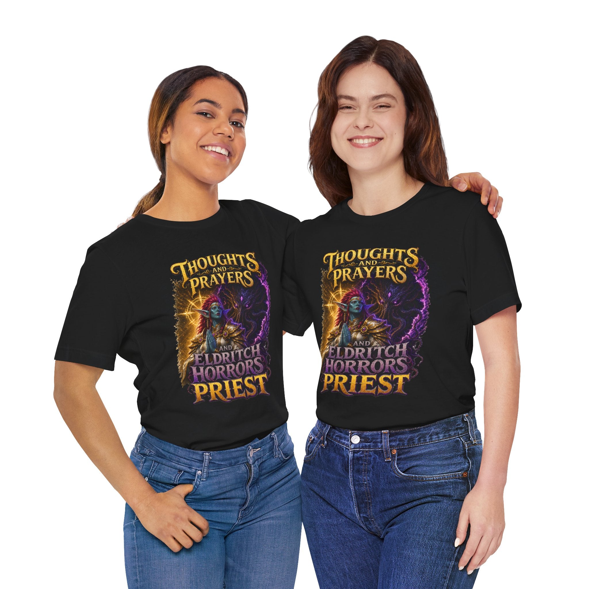 Thoughts, Prayers & Eldritch Horrors graphic T-shirt product mockup