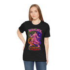 Warlock A-Tier DPS, S-Tier Comfort fantasy gamer T-shirt, black shirt front view modeled with one hand on the hip.