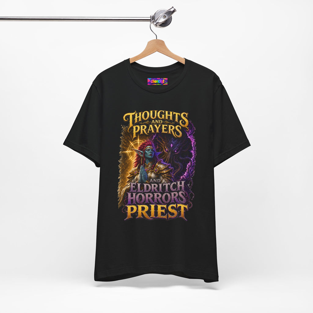 Thoughts, Prayers & Eldritch Horrors graphic T-shirt product mockup