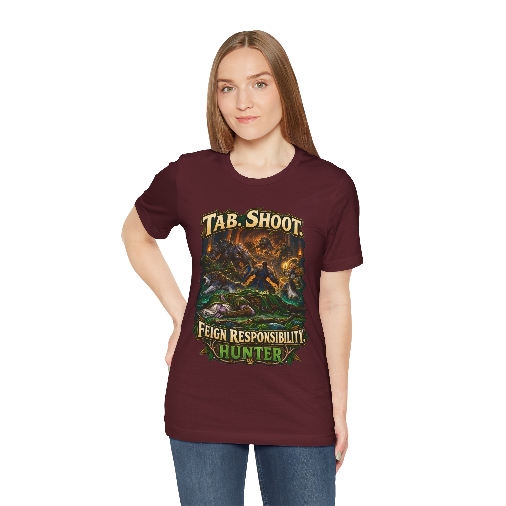 Feign Responsibility Hunter graphic T-shirt product mockup