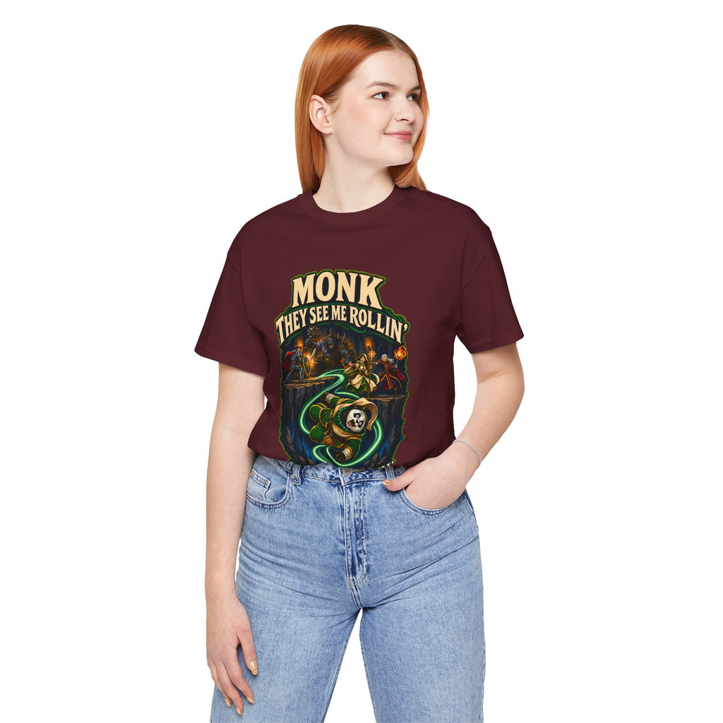 They See Me Rollin’ Monk graphic T-shirt product mockup
