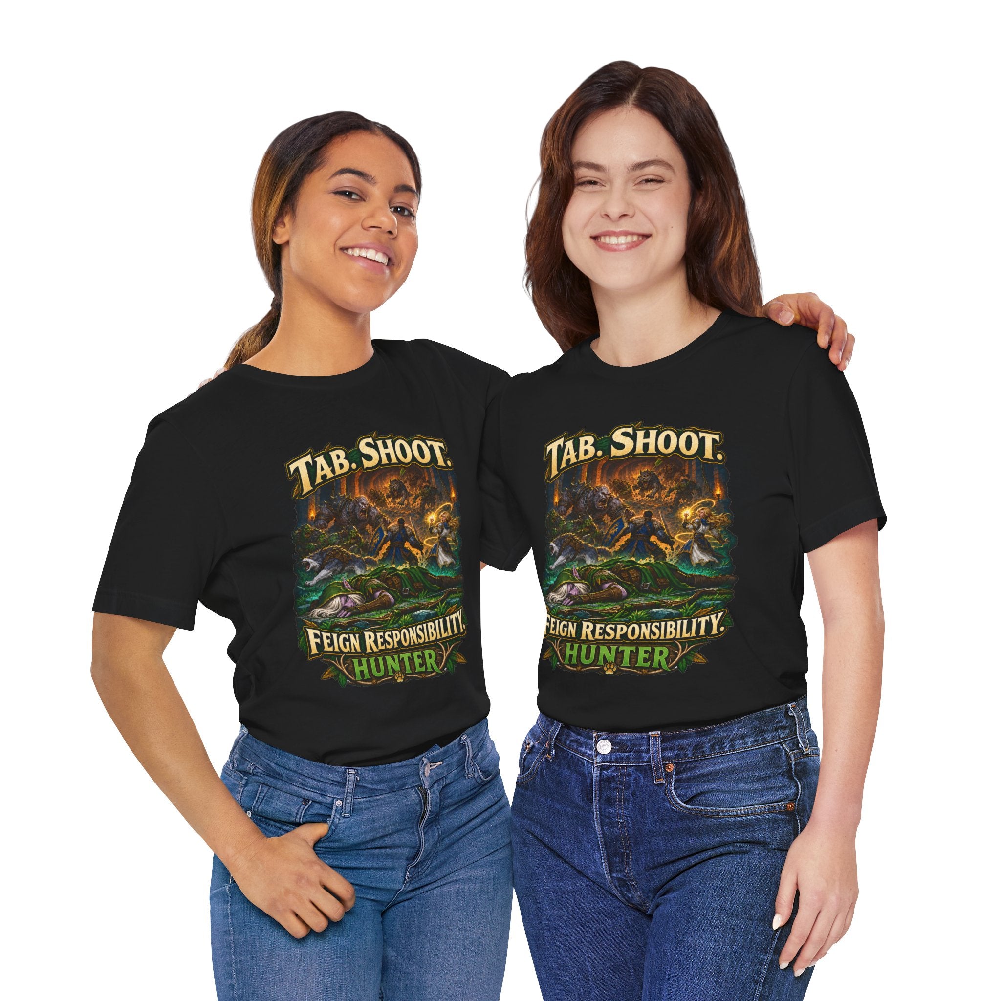 Feign Responsibility Hunter graphic T-shirt product mockup