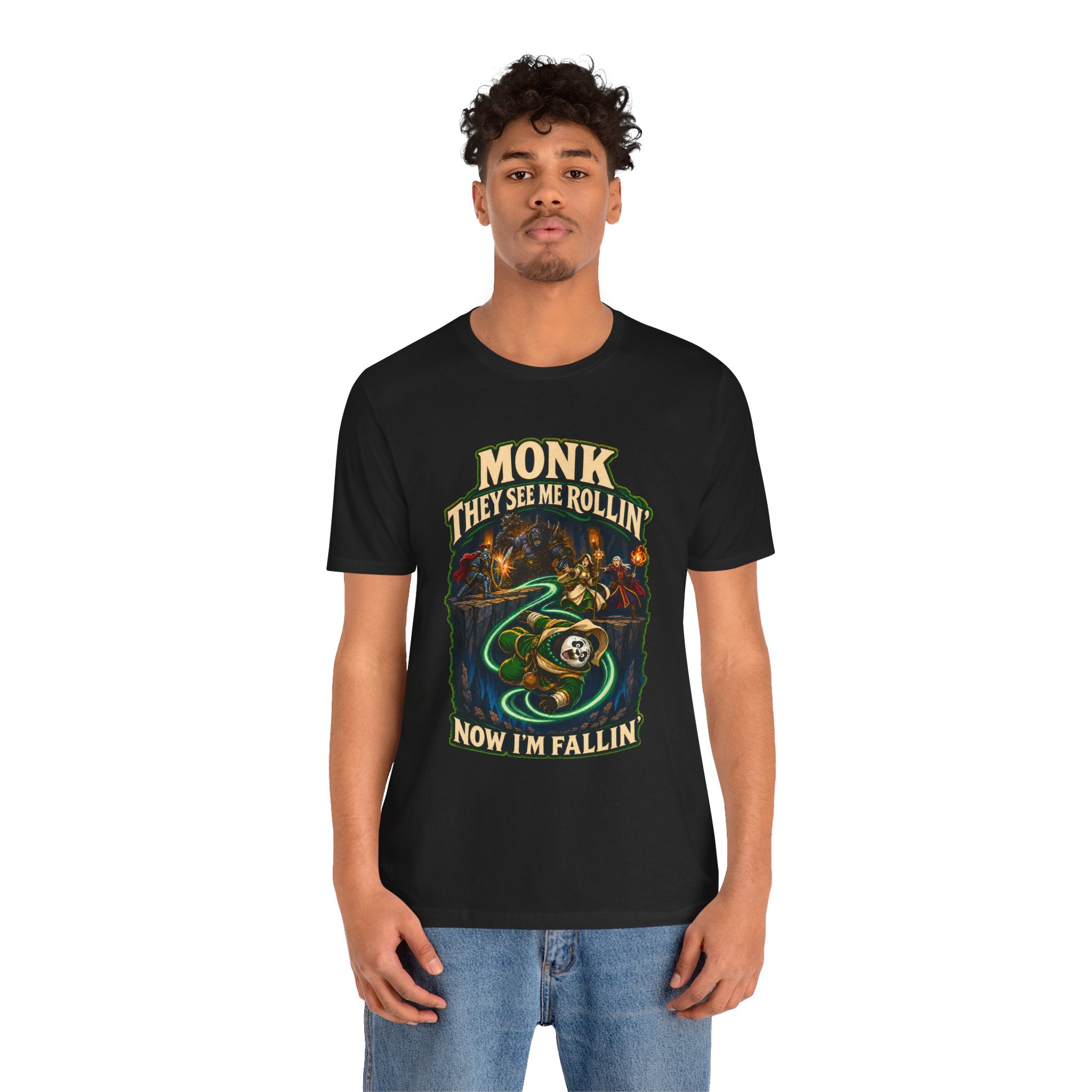 They See Me Rollin’ Monk graphic T-shirt product mockup