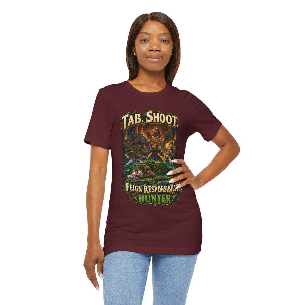 Feign Responsibility Hunter graphic T-shirt product mockup