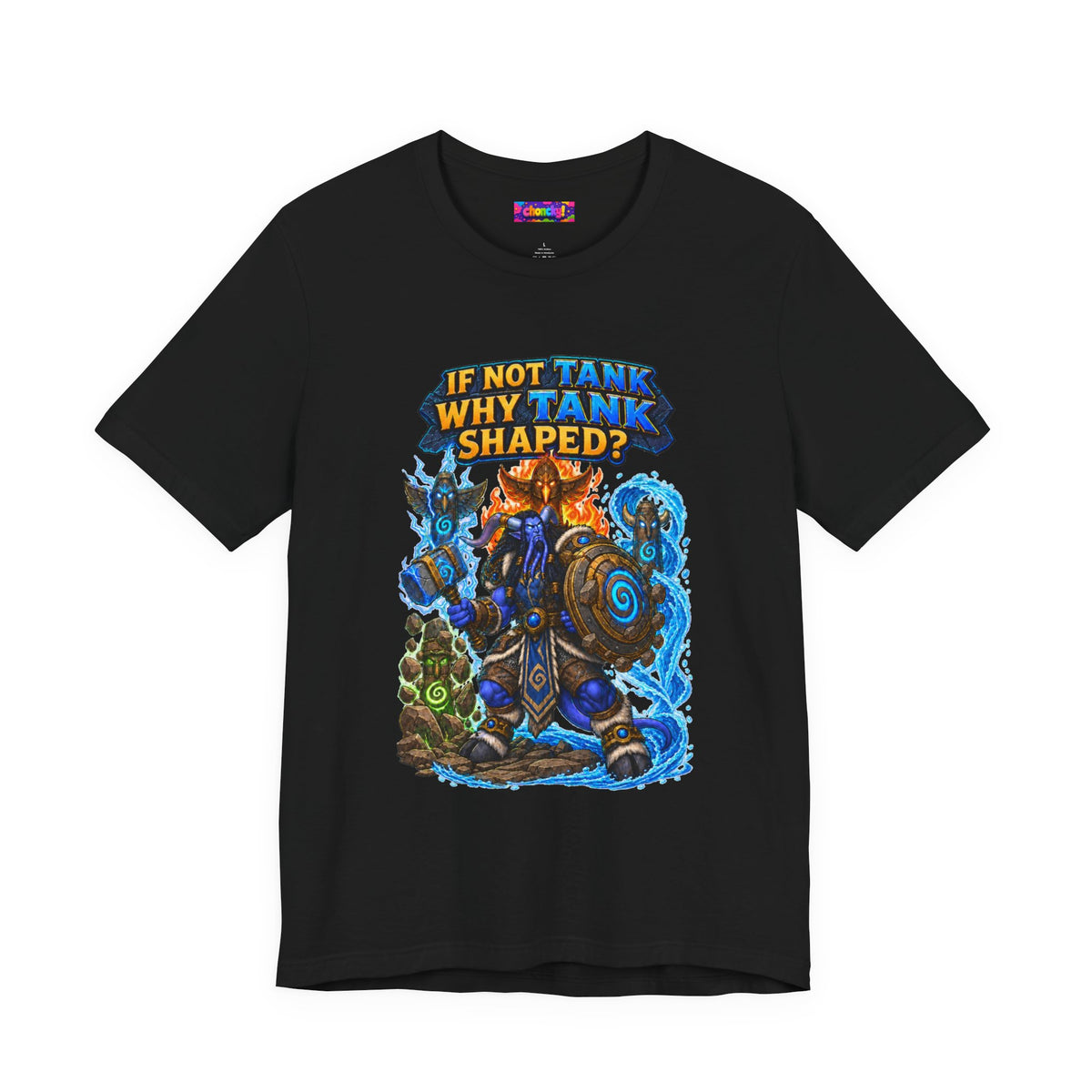 Tank Shaped Shaman graphic T-shirt product mockup