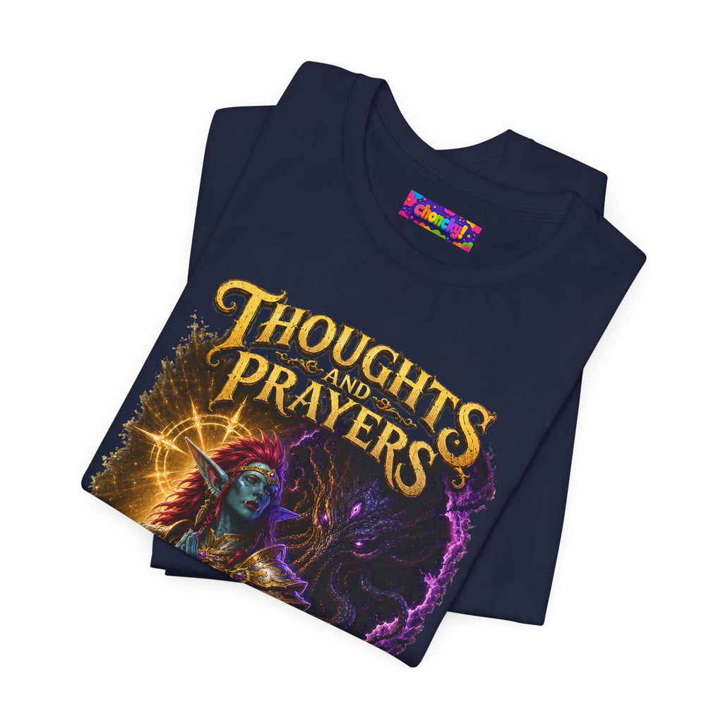 Thoughts, Prayers & Eldritch Horrors graphic T-shirt product mockup