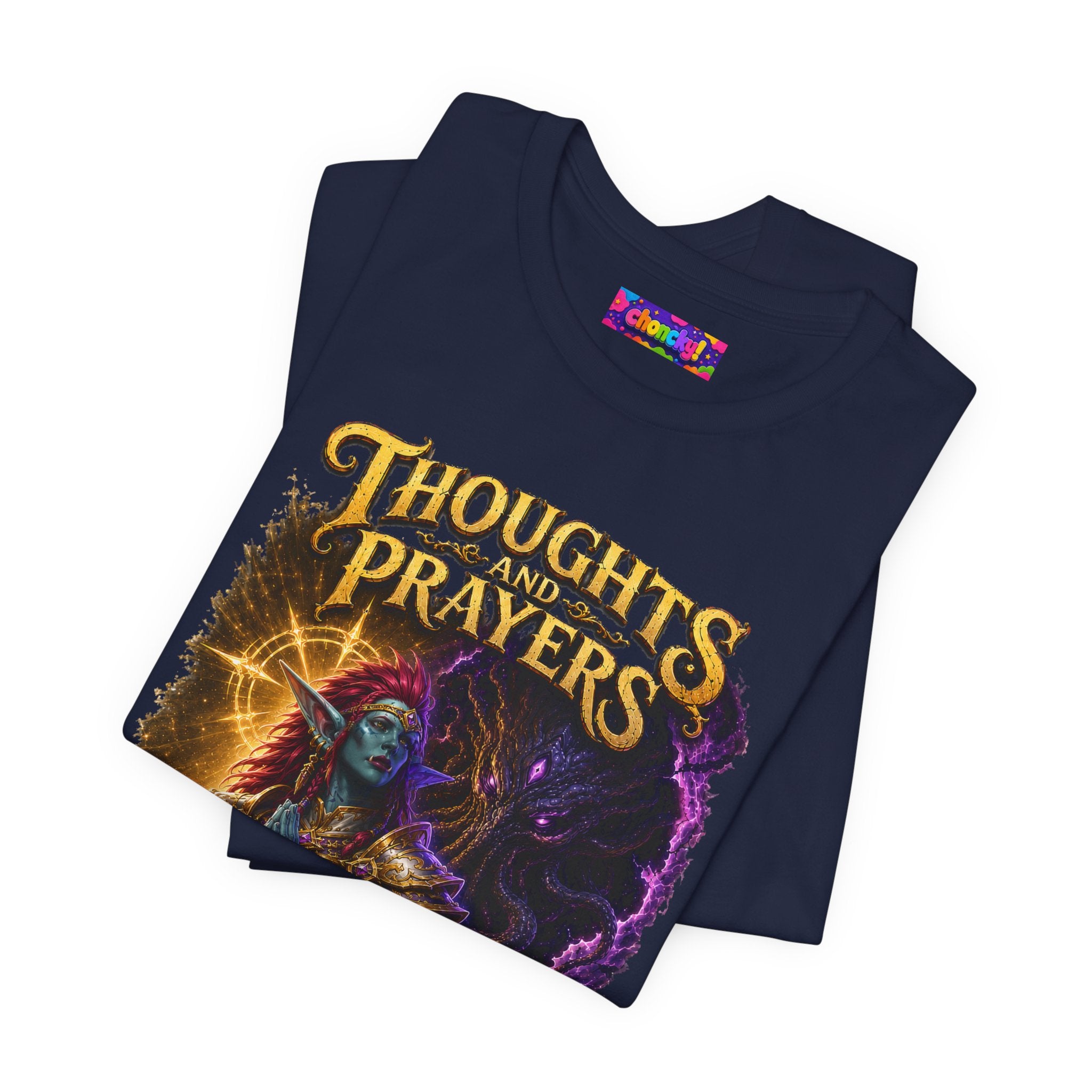 Thoughts, Prayers & Eldritch Horrors graphic T-shirt product mockup