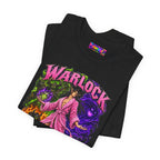 Warlock A-Tier DPS, S-Tier Comfort fantasy gamer T-shirt, black shirt folded to show the print.