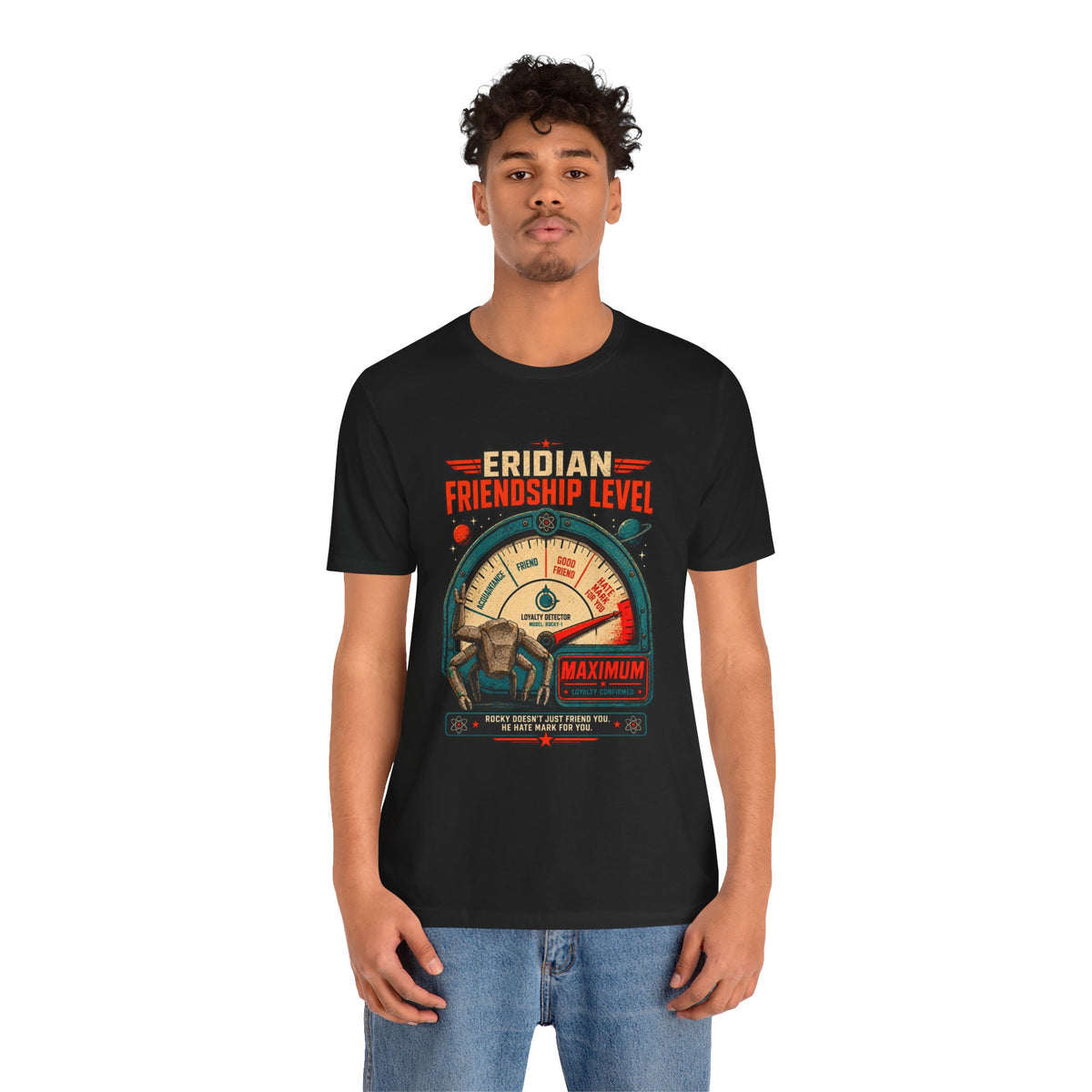 Eridian Friendship Level: Maximum graphic T-shirt product mockup