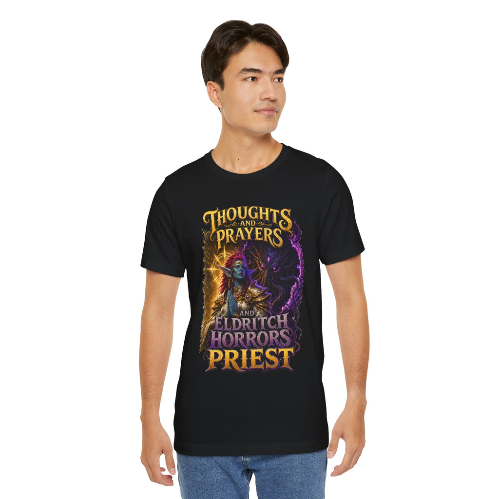 Thoughts, Prayers & Eldritch Horrors graphic T-shirt product mockup