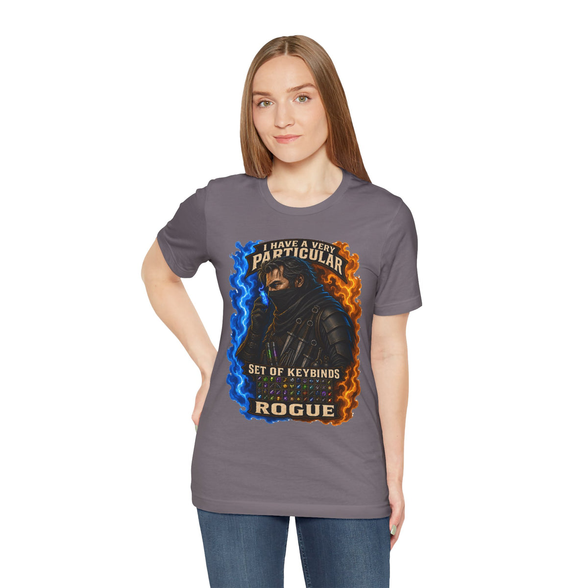 Particular Set of Keybinds Rogue graphic T-shirt product mockup