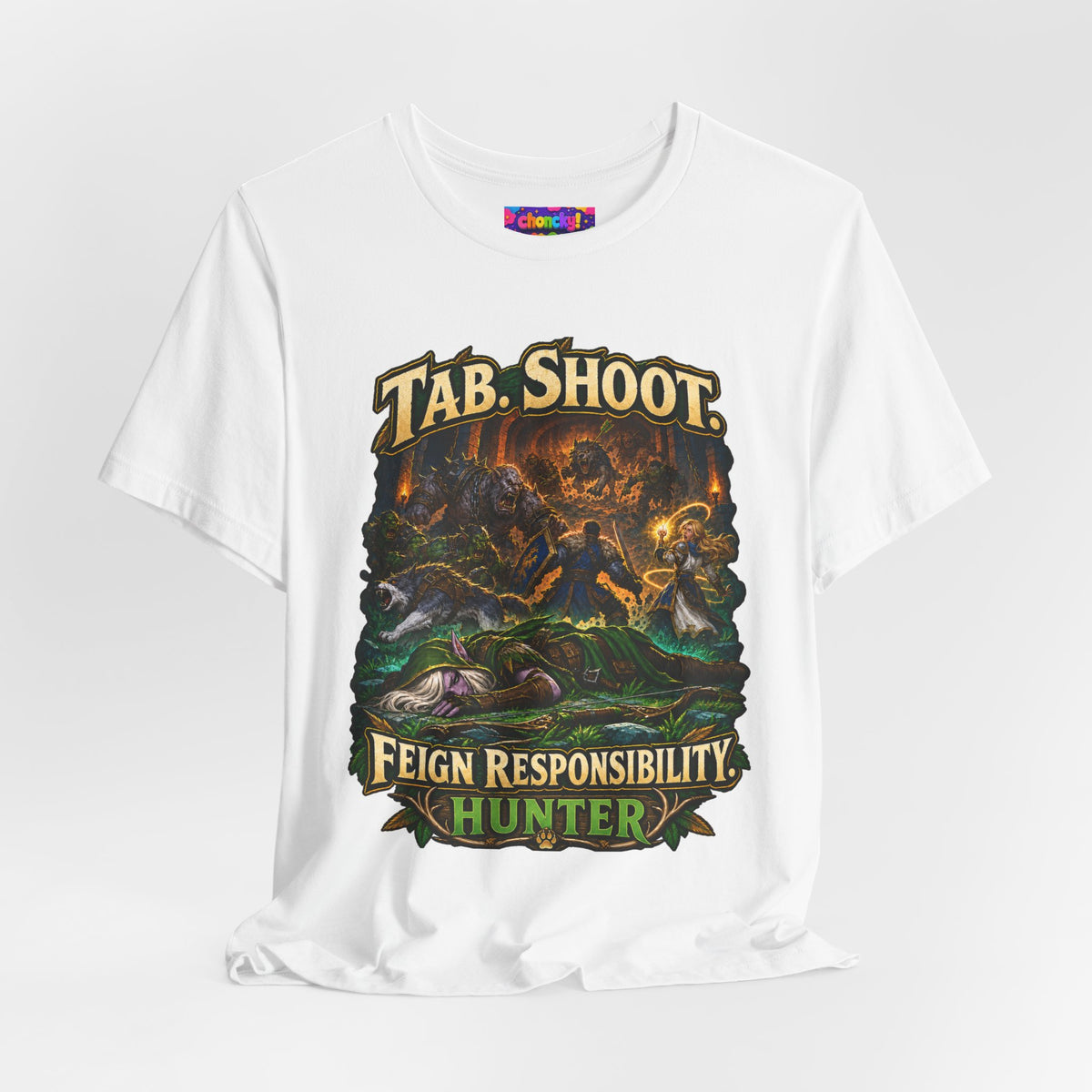 Feign Responsibility Hunter graphic T-shirt product mockup